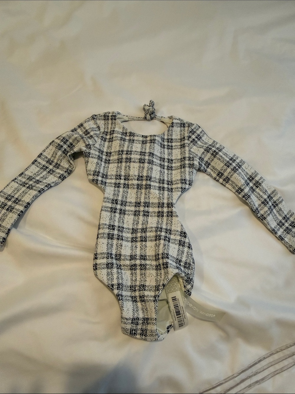 DEVON WINDSOR Black and White Plaid Kids Long-Sleeve One-Piece